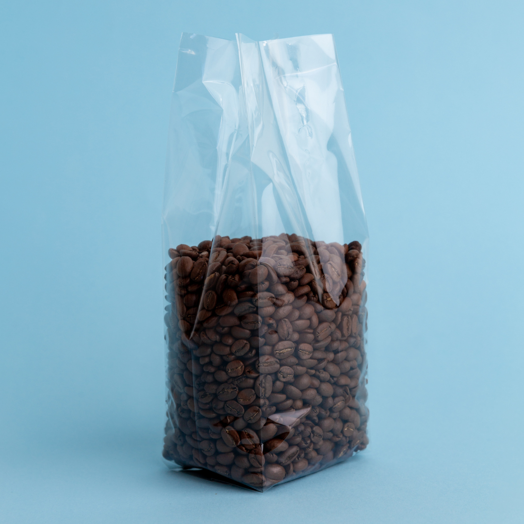 Bolsa TRANSPARENTE con fuelle y sello centrado (1 libra o 454 gramos) - 100 Unidades